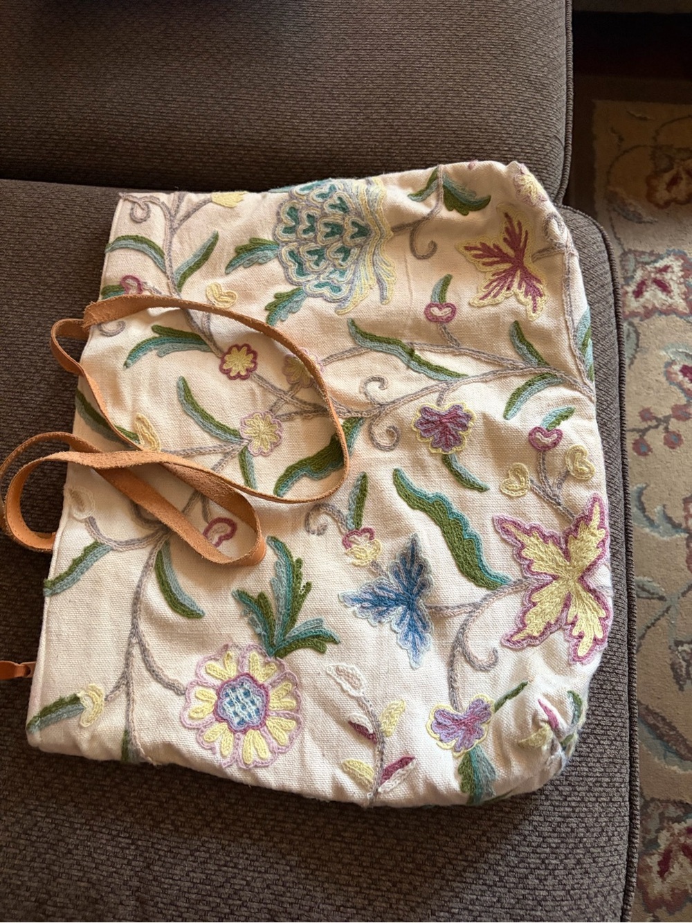Large Vintage Floral Crewel Bag